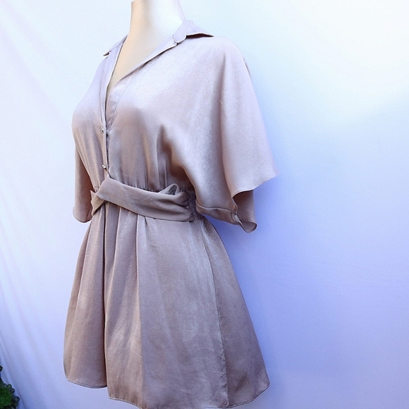 Brand New Zara Taupe Brown Satin Effect Knot Romper Size Small - Picture 6 of 12